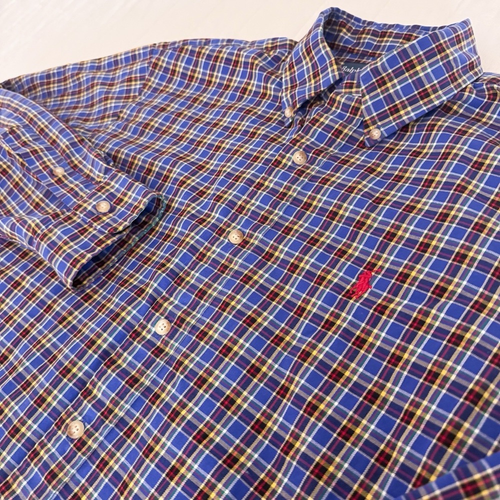 Ralph Lauren Button Down‎ Shirt Mens LARGE Red Blue Yellow Check Pony